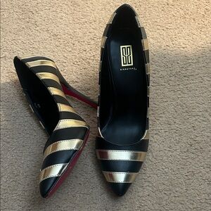 Signature Black and Gold Striped Heels